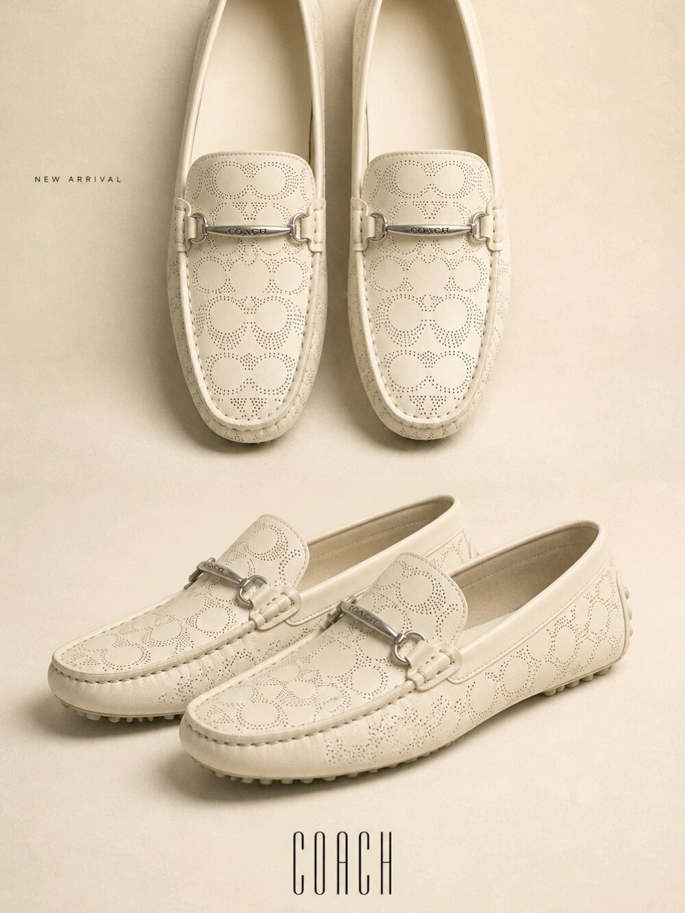 Coach Men’s White Perforated Leather Driving Loafers Authentic